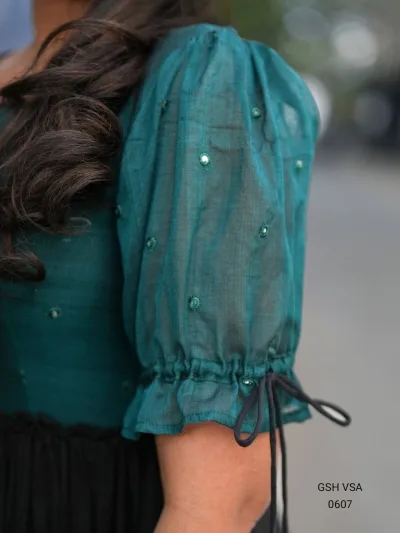 Black & Teal Magic Tiered Midi Gown Dress